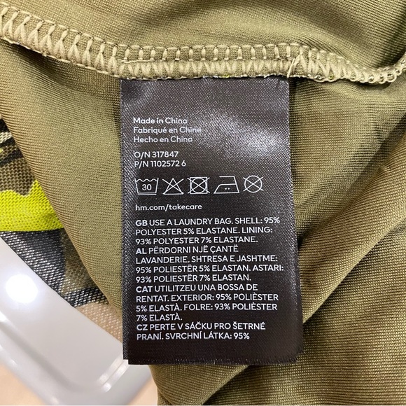 H&M Khaki Green/Patterned Mini Dress, Tie-Up, Mesh, Defined Seams, Women’s, US M - Picture 13 of 13